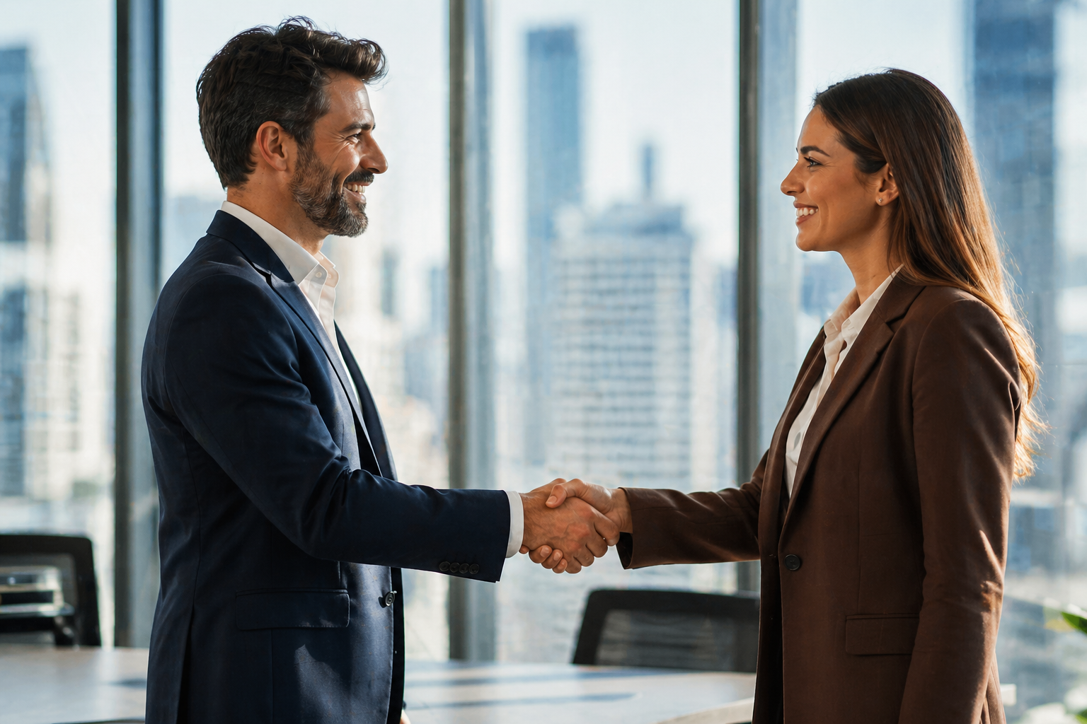 Two business partners completing a deal — global trade partnership